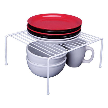 Emery Jensen Shelf Helper Medium White wire organizer for storage and organization in kitchens or offices.