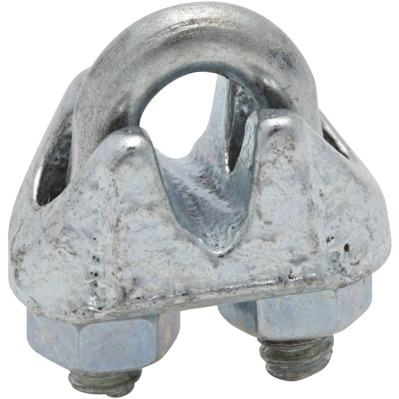 Emery Jensen wire rope clips 1/8 inch for securing wire cables, shown in a close-up image of the clamps.