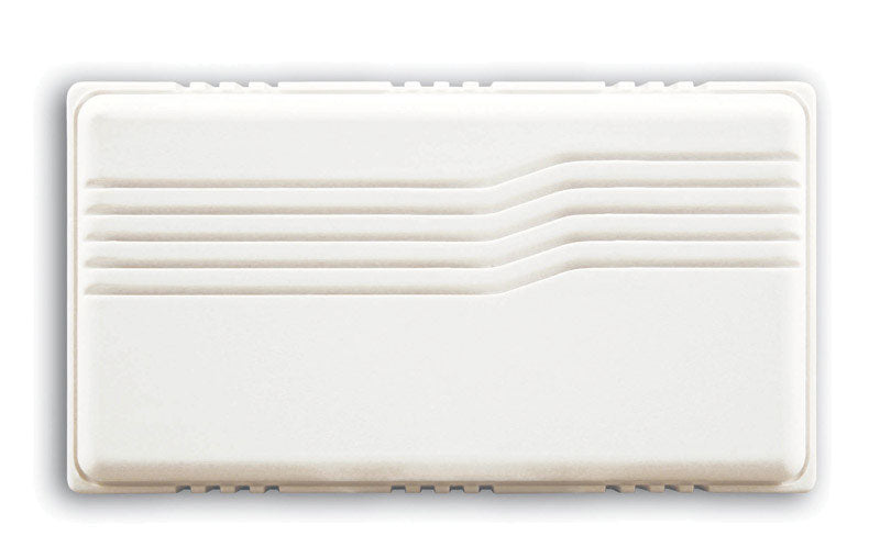 Emery Jensen wired doorbell chime in white, 7.3x2x4 inches, designed for easy installation and clear doorbell sound.