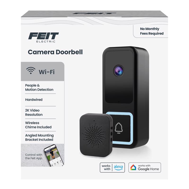 Emery Jensen wired black wireless doorbell with 120V power, featuring a sleek design and modern look.