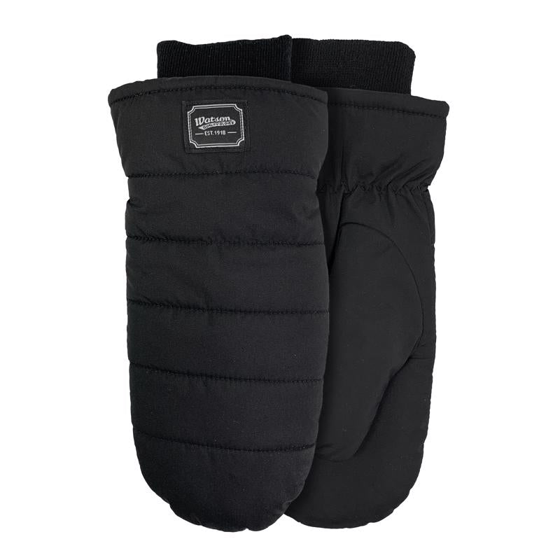 Emery Jensen women's dipped gloves in black, showing close-up of the black dipped palm and knit fabric cuff.