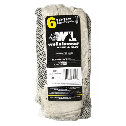 Six pairs of Emery Jensen women's dotted canvas work and garden gloves, lightweight and durable for gardening tasks.