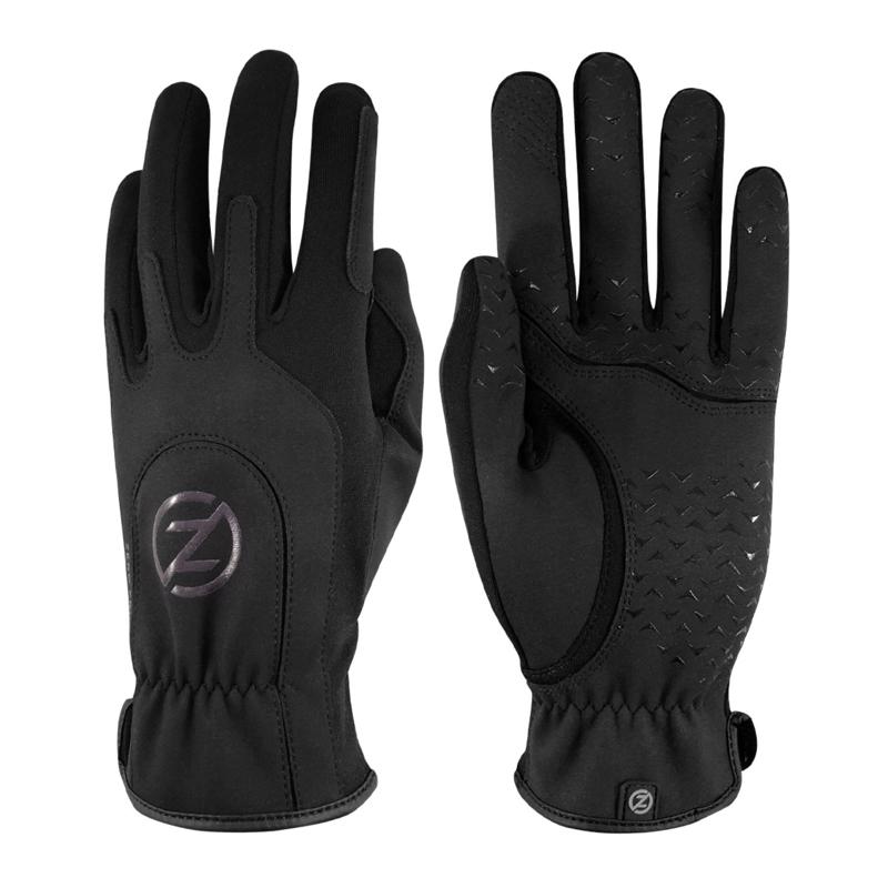 Black women's work and garden gloves by Emery Jensen, showing durable fabric and comfortable fit for gardening and work tasks.