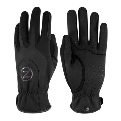 Black women's work and garden gloves by Emery Jensen, showing durable fabric and comfortable fit for gardening and work tasks.