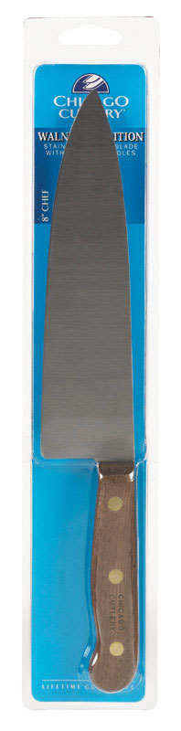 Emery Jensen 8-inch chef's knife with brown wooden handle, open stock kitchen cutlery for precise slicing and chopping.