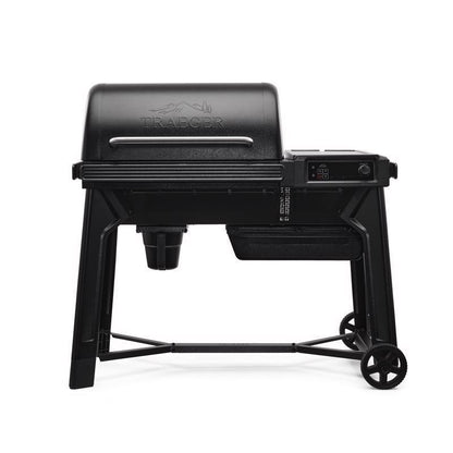 Emery Jensen Woodridge wood pellet smoker and grill, outdoor cooking appliance with digital controls and hopper for wood pellets