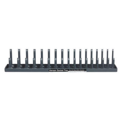 Emery Jensen workspace organizer with a 1/2-inch drive metric socket tray for tool storage and organization.