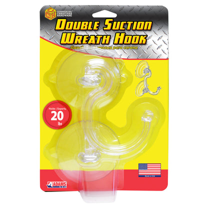 Emery Jensen double suction wreath hook mounted on glass for hanging wreaths or decorations.