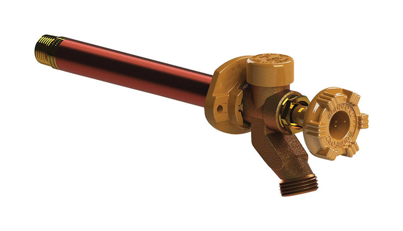 Emery Jensen yard hydrant with wall faucet, 6-inch length, outdoor water spigot for garden and lawn use.