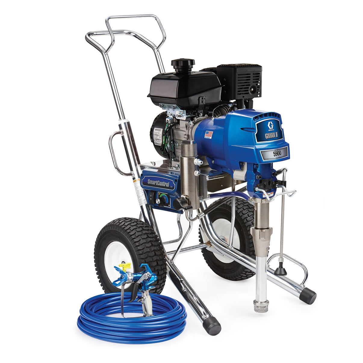 Graco GMAX 5900 airless sprayer with Kohler engine, professional-grade paint sprayer, and sturdy construction.