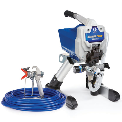 Graco MAGNUM Sprayer prox19 stand for airless painting, 120V electric paint sprayer with adjustable spray tip and ergonomic design.