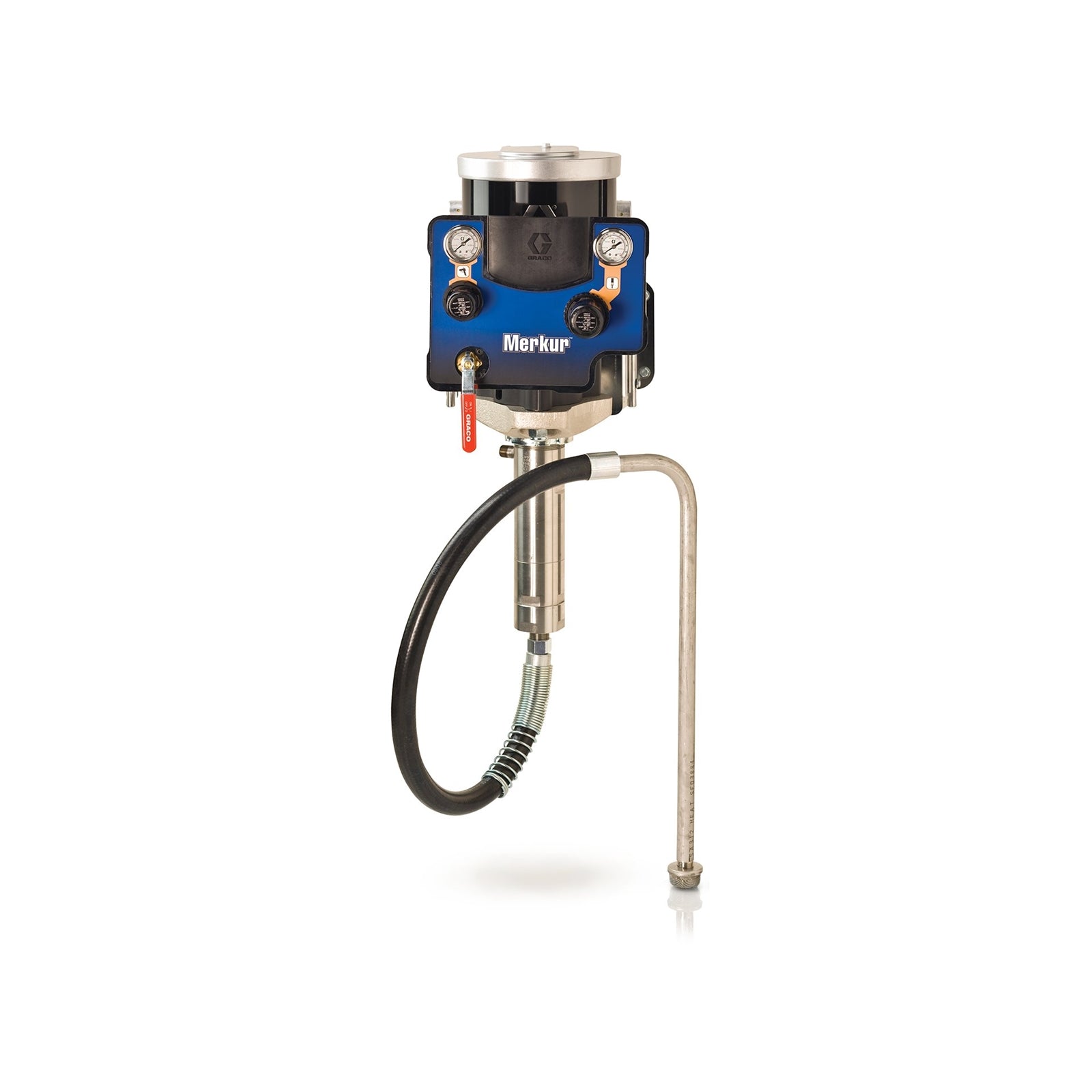 Graco Merkur System airless sprayer pump with 48:1 ratio and 75cc weight, used for efficient paint application