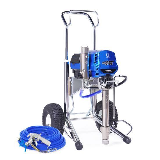 Graco Mark IV XT HD 3-in-1 electric airless paint sprayer for contractors, featuring a durable metal body and control handle
