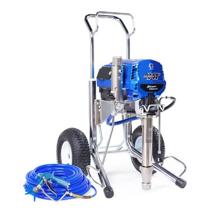 Graco Mark V XT HD 3-in-1 electric airless paint sprayer for contractors, shown with spray gun and hose attached.