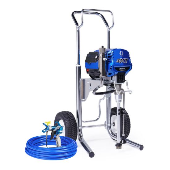 Graco Ultra 495 XT electric airless paint sprayer, contractor-grade Hi-boy model with hose and spray gun for professional painting.