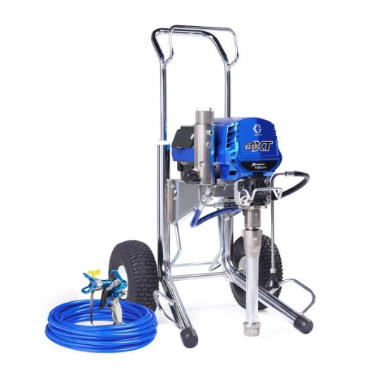 Graco Ultra 695 XT electric airless paint sprayer for contractors, Hi-boy design with spray gun and hose.