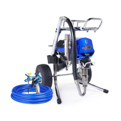 Graco Ultra 695 XT electric airless paint sprayer for contractors, featuring a lo-boy design and high-pressure paint application.