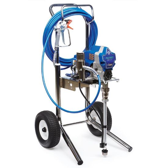 Graco Pro 210ES Magnum electric airless paint sprayer with hi-boy cart for professional painting projects.
