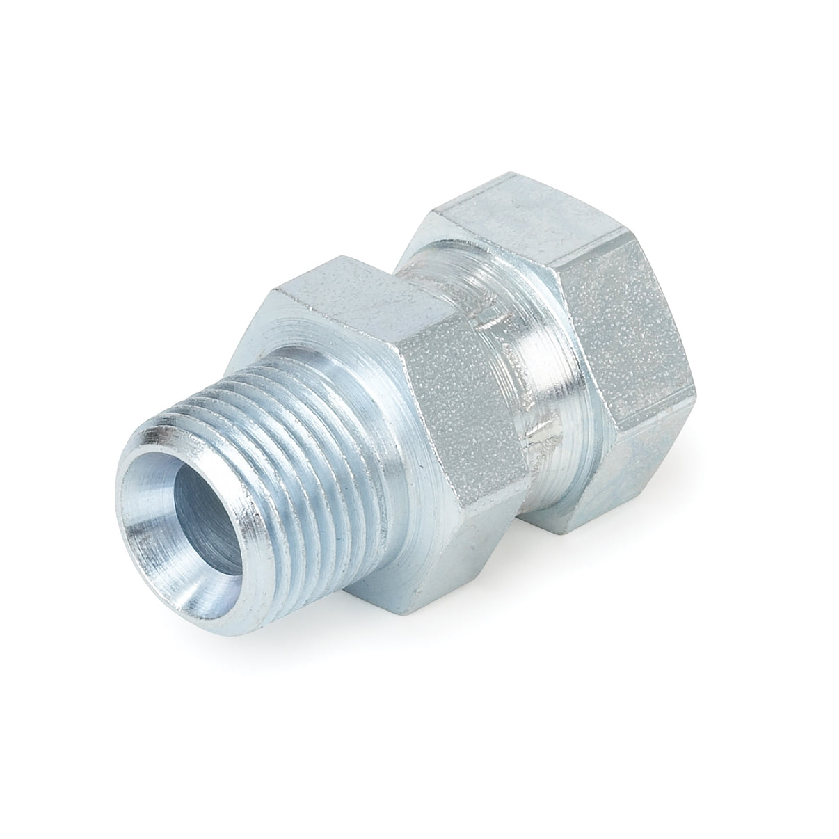 Graco fitting union adapter for plumbing or fluid connections, showing a metallic fitting with threaded ends.