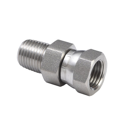 Graco swivel union fitting with 1/4 NPT stainless steel fitting for secure, leak-free connections in fluid systems.