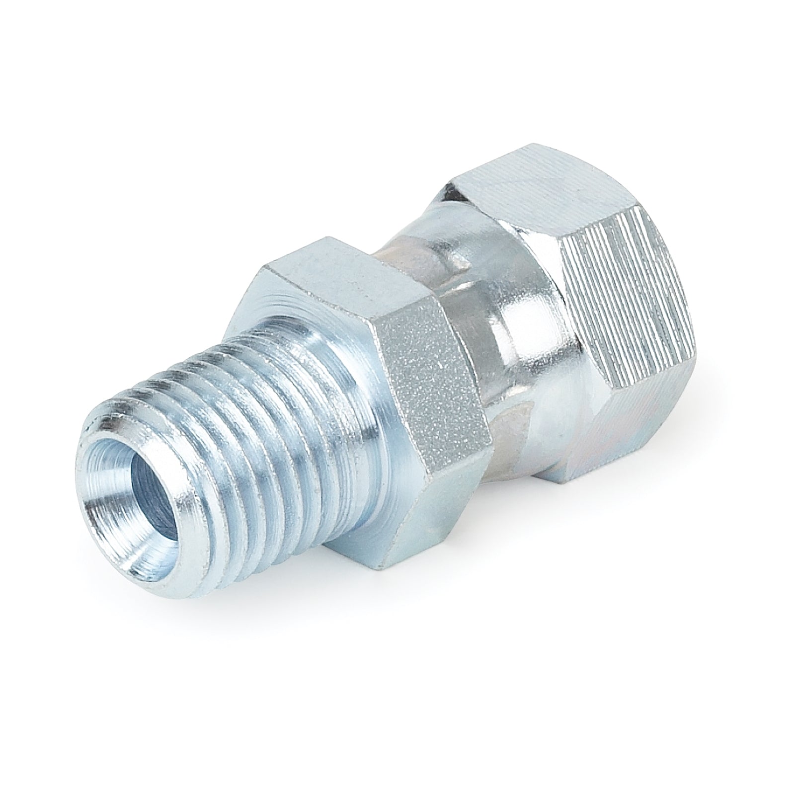 Graco swivel union fitting for fluid connections, featuring a durable metal design with threaded ends.