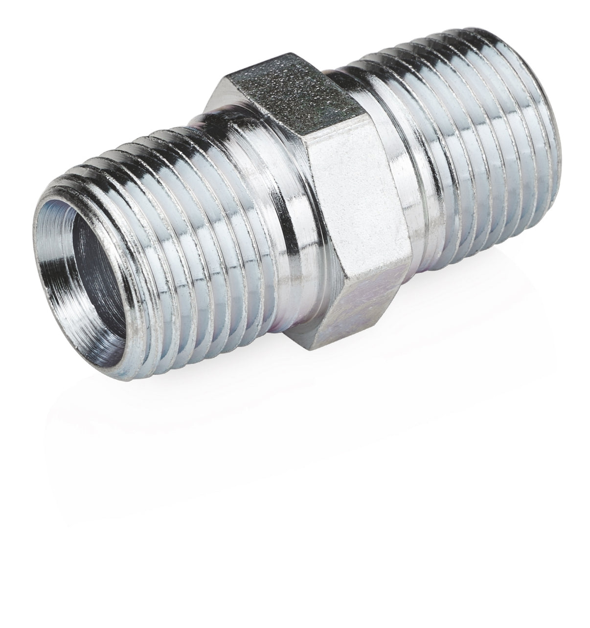 Graco pipe nipple fitting with threaded ends, used for connecting pipes in plumbing or industrial applications.