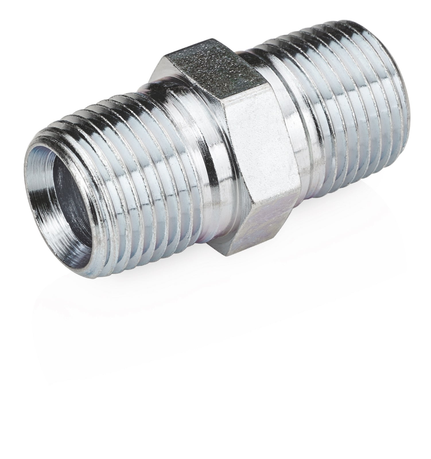Graco pipe nipple fitting with threaded ends, used for connecting pipes in plumbing or industrial applications.