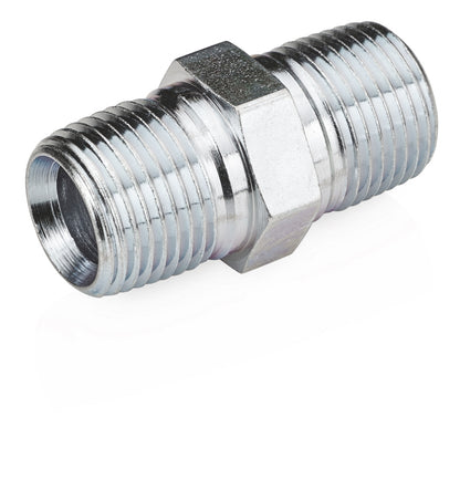 Graco pipe nipple fitting with threaded ends, used for connecting pipes in plumbing or industrial applications.
