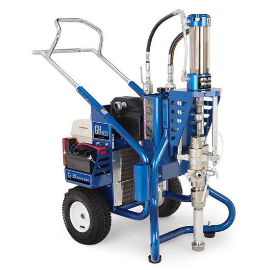 Graco GH 933ES heavy-duty hydraulic airless paint sprayer for professional gas paint application, bare model with durable construction.