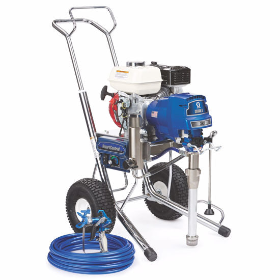 Graco GMAX II 3900 gas airless paint sprayer with Hi-boy stand, designed for professional high-volume painting projects.
