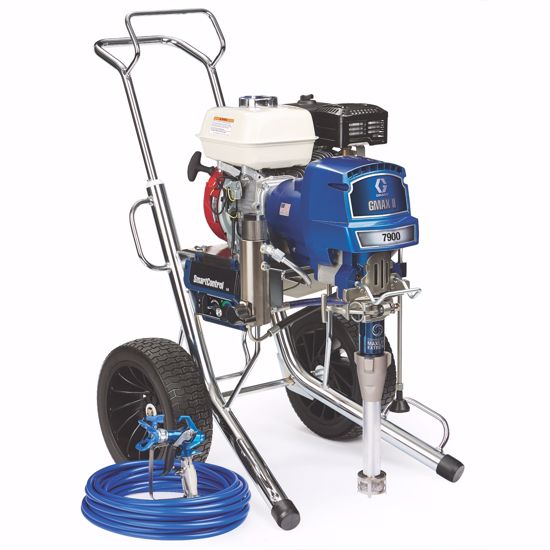 Graco GMAX II 7900 Ironman Hi-boy gas airless paint sprayer with sturdy metal frame and high-capacity hopper.