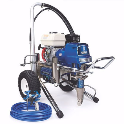 Graco GMAX II 7900 gas airless paint sprayer with a sturdy lo-boy design, used for professional painting projects.