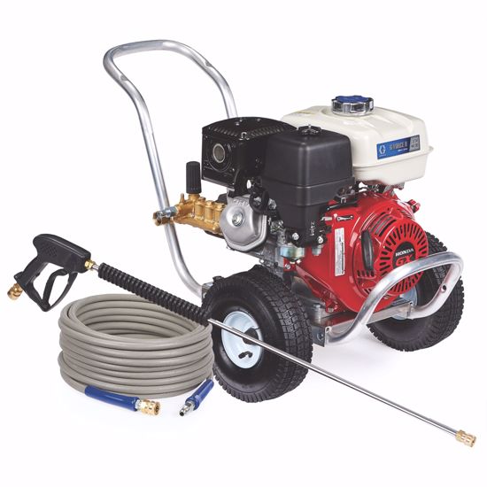 Graco G-force II 3230 Ha-dd gas pressure washer with a sturdy metal frame and high-pressure nozzle for cleaning surfaces.