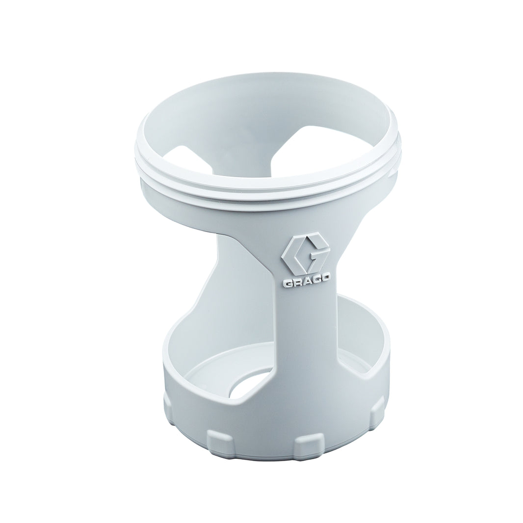 Graco handheld sprayer cup reservoir for paint or liquids, with a clear plastic design and secure lid for easy use.