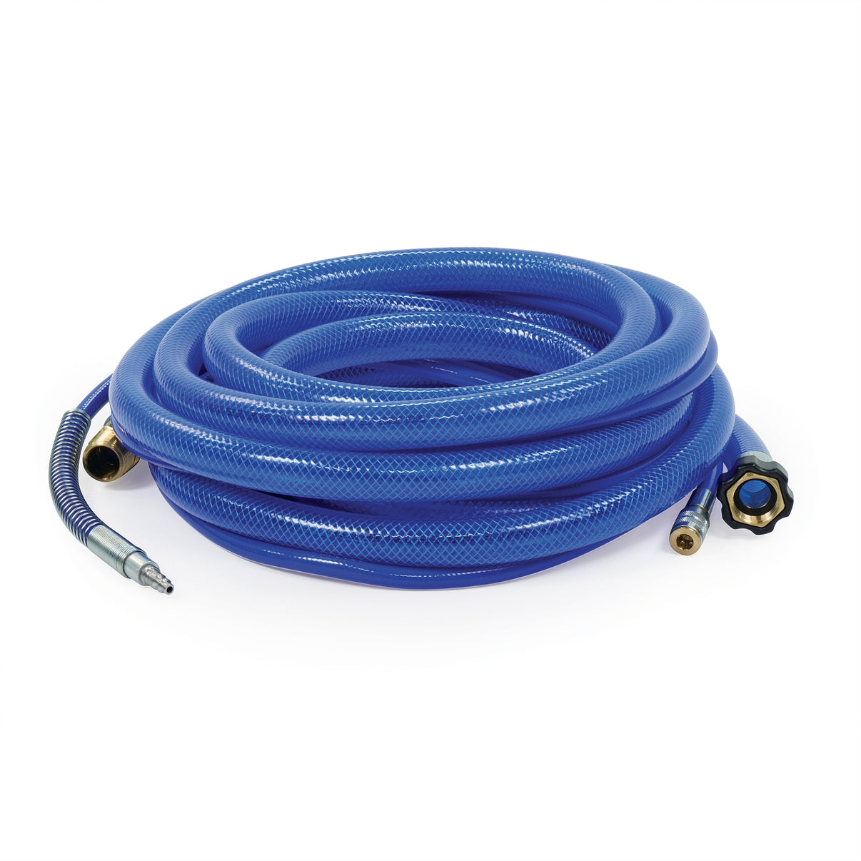 Blue 1-inch textured hose kit from Graco, 25 feet long, designed for use with paint sprayer systems and accessories.