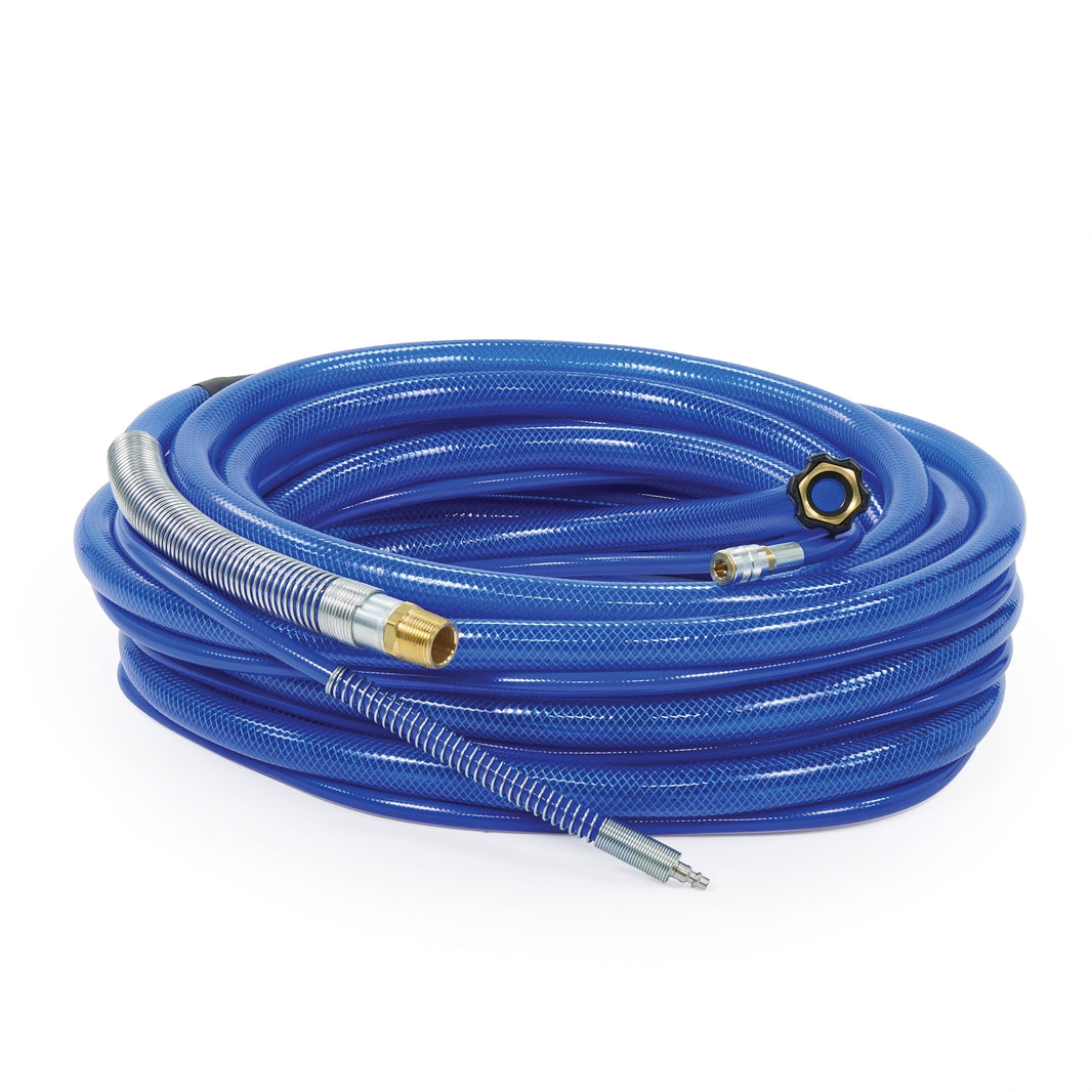 Blue 1-inch Graco hose kit with textured surface, 50 feet long, for paint sprayers and equipment.