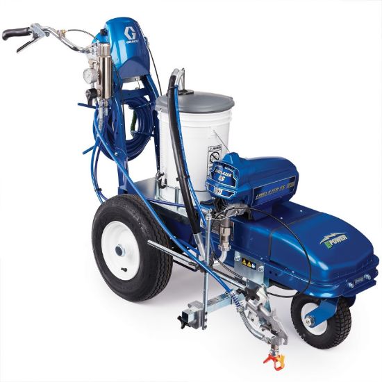 Graco Linelazer ES 1000 battery-powered airless line striper with manual gun and two lithium batteries for precise marking.