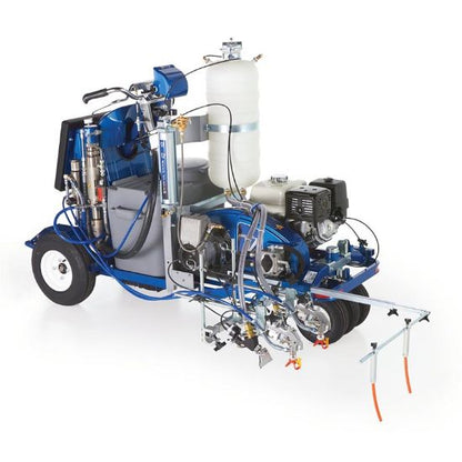 Graco Linelazer V 250SPS HP ride-on paint line striper with 2 guns and 1 bead tank, used for reflective marking lines.