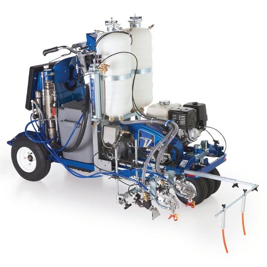 Graco Linelazer V 250SPS HP reflective ride-on paint line striper with two guns and two bead tanks for precise markings