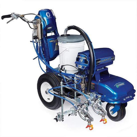 Graco Linelazer V ES 2000 battery-powered airless line striper with two manual guns, ideal for precise line marking.