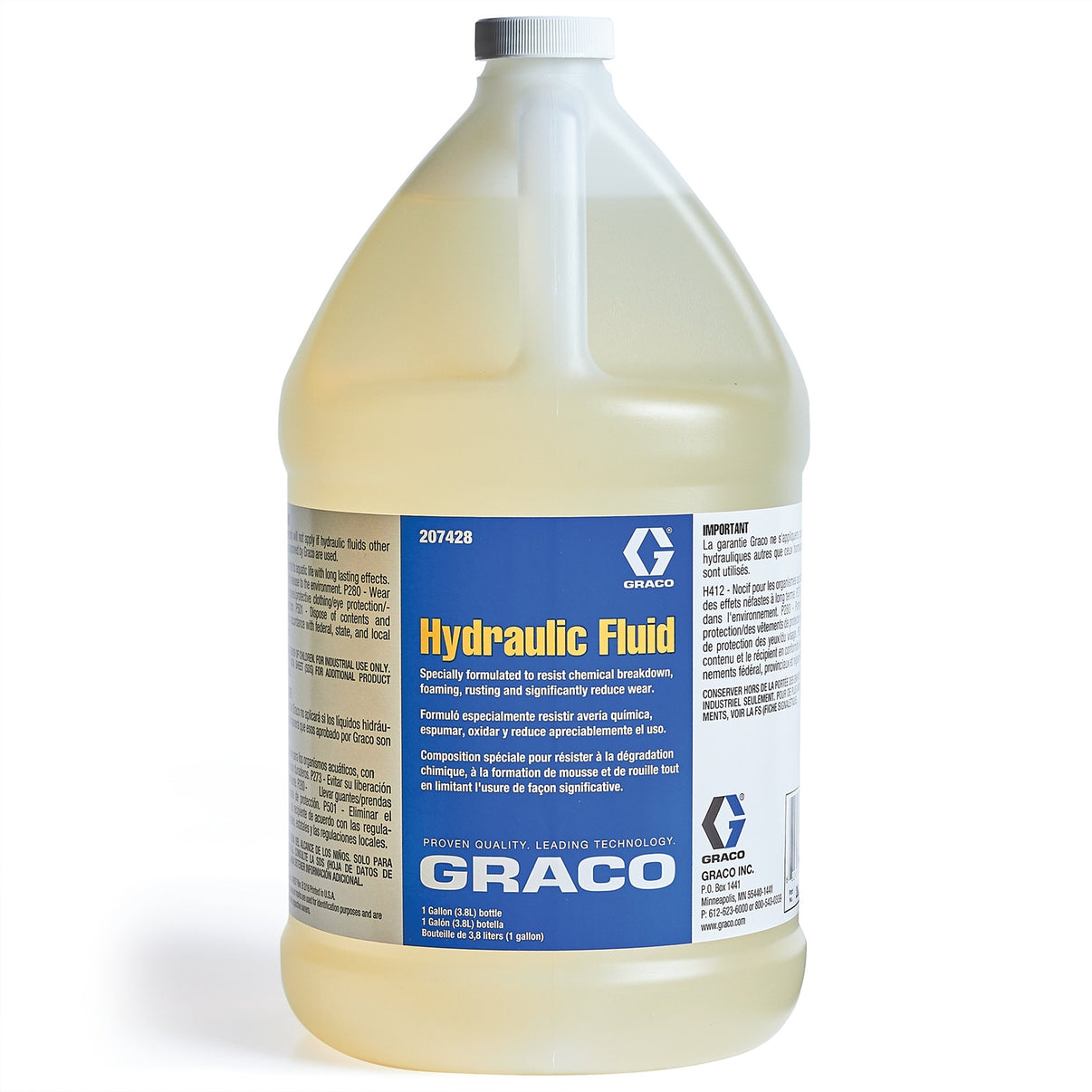 Hydraulic lubricant fluid from Graco, designed for smooth operation of hydraulic systems and machinery.
