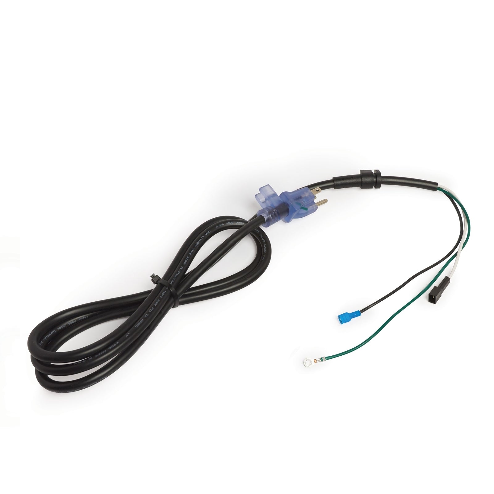 Graco power cable, durable black power cord for electrical devices, shown coiled with connector end visible.