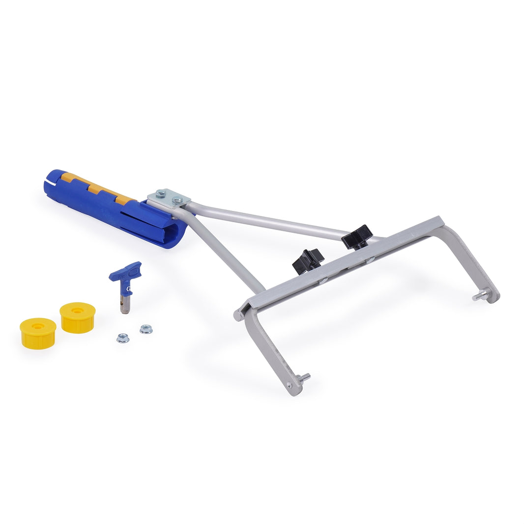 Graco 18-inch handle roller pole kit with spray tip and wand extensions for painting and spraying tasks.