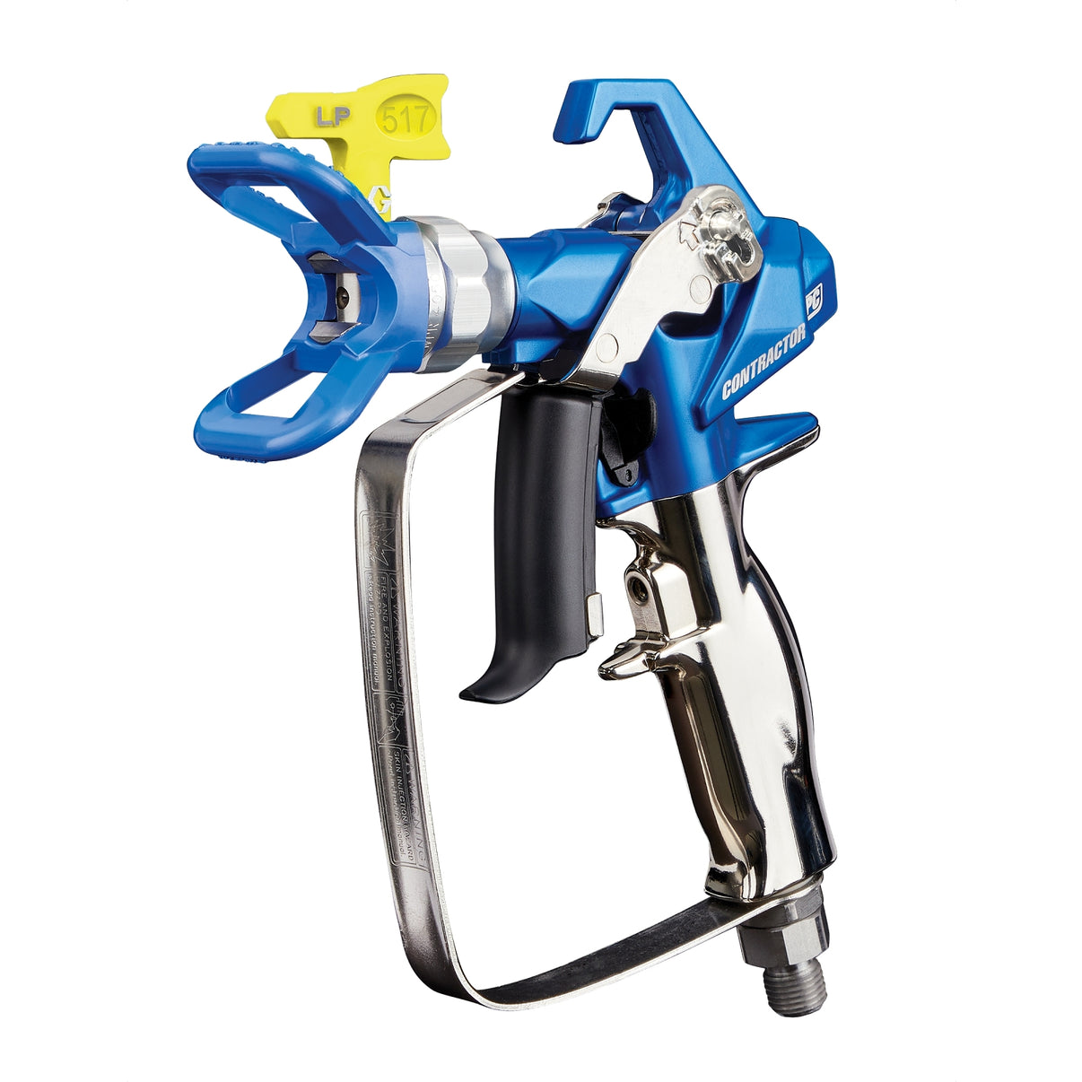 Graco Contractor PC Gun spray gun for professional painting, black and silver finish, packaged for construction use.