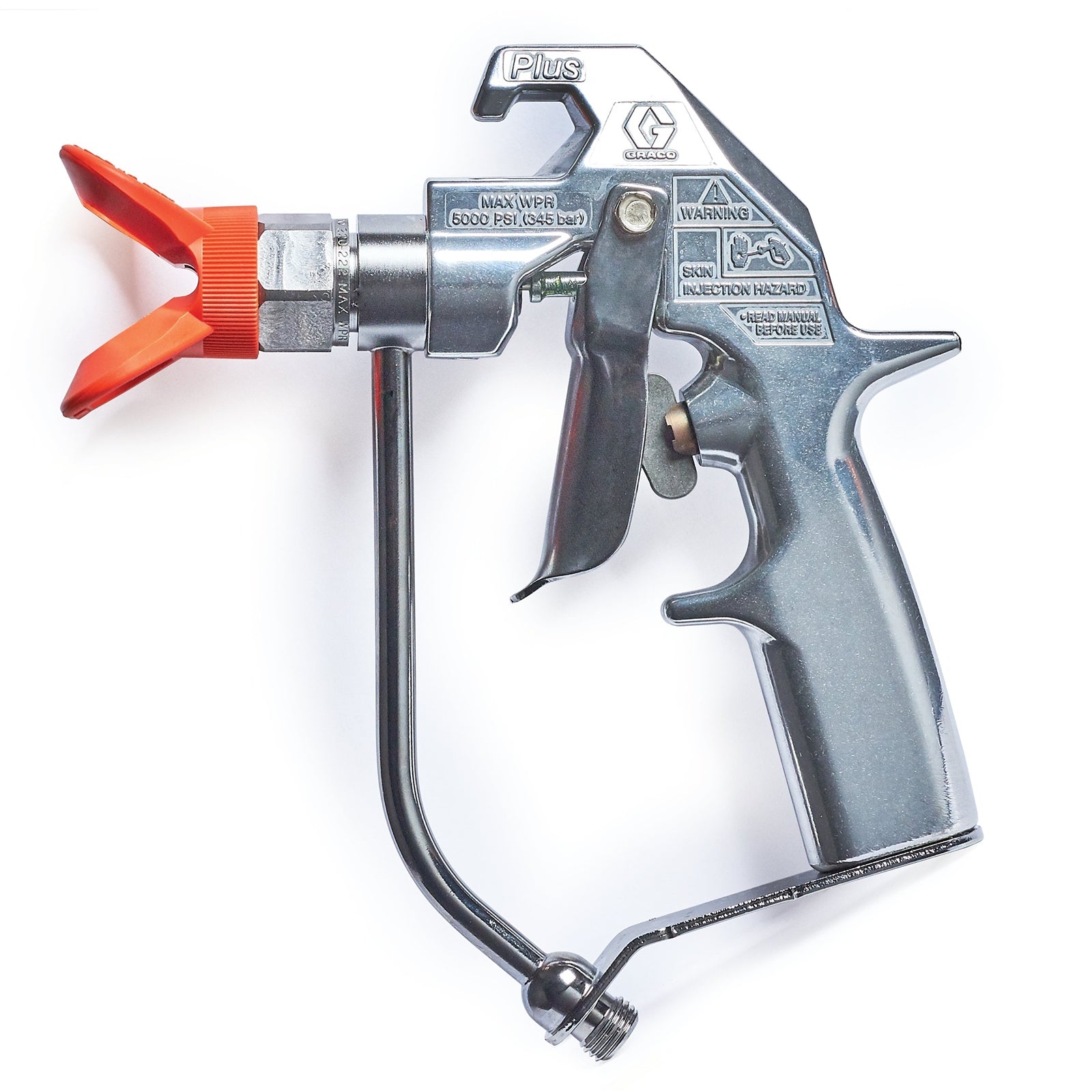 Silver Graco spray gun with flat tip, professional-grade paint sprayer for smooth, even coating applications.