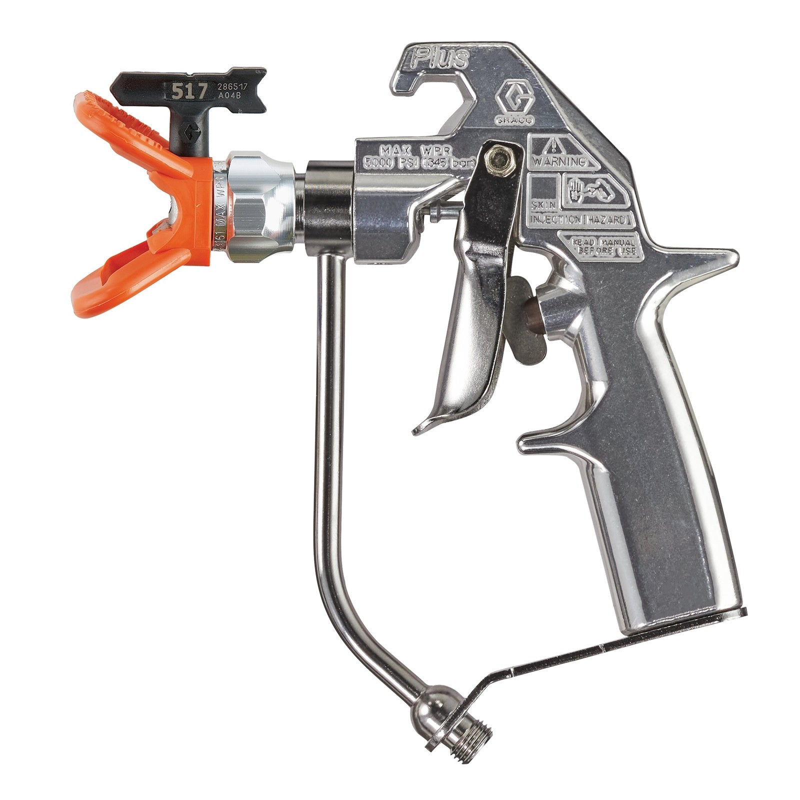 Graco Silver RAC spray gun for painting, featuring a sleek silver finish and professional-grade design for smooth application.
