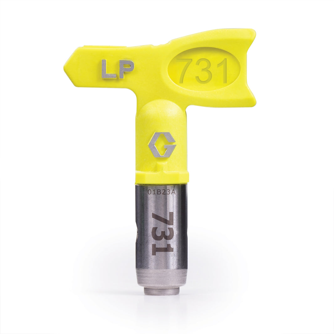 Graco RAC X LP spray tip module for paint sprayers, shown in a close-up image with the tip and nozzle components.