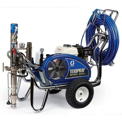 Graco Texspray Dutymax GH 230DI texture sprayer for professional contractors, shown in a close-up of the device and spray nozzle