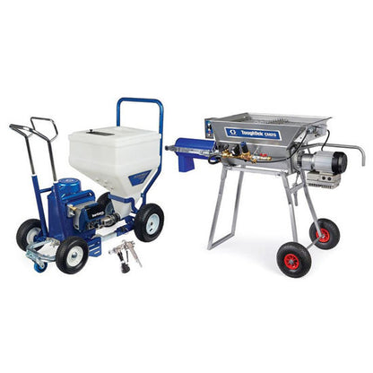Graco Texspray T-max 6912 electric texture sprayer with STX gun, 100 ft hose, and continuous feed mixer for wall and ceiling textures.
