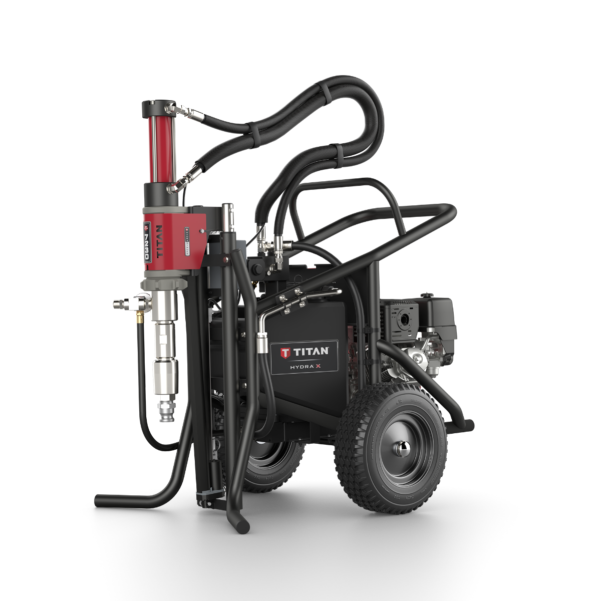 Titan Hydrax 7230 electric airless sprayer with silicone GHT kit, includes hoses, whip, M-8 gun, and HP tip in the image.